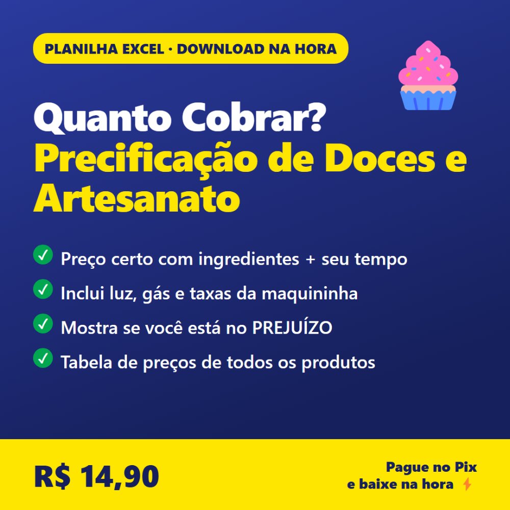 Planilha Precificação: Quanto Cobrar (Doces, Salgados e Artesanato)