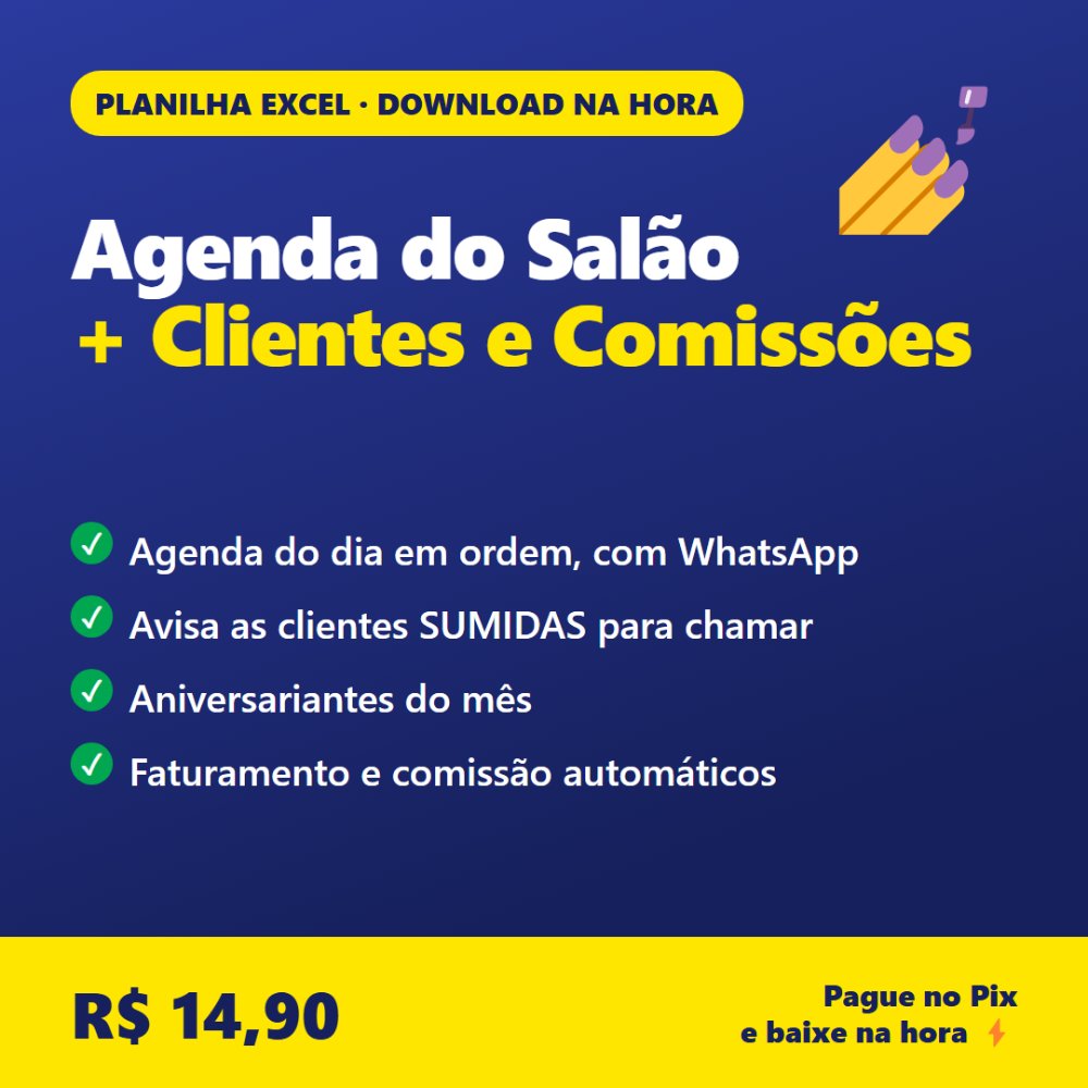 Planilha Agenda e Clientes para Salão, Manicure e Barbearia